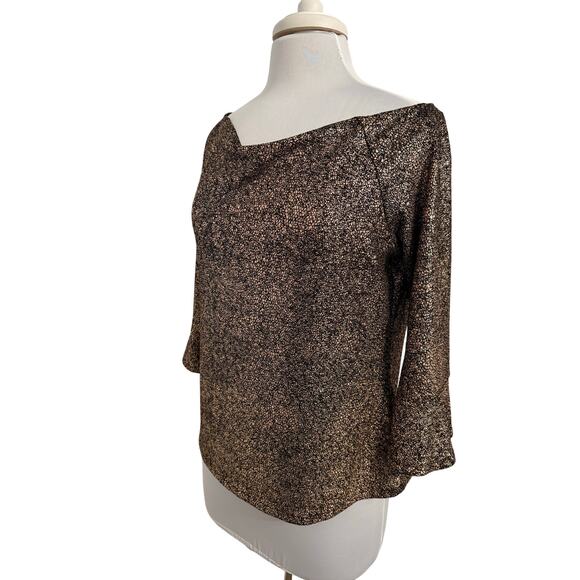 M&S Collection Women’s Copper Glitter Glam Bell Sleeve Boat Neck Drape Neck Lg - Picture 2 of 12